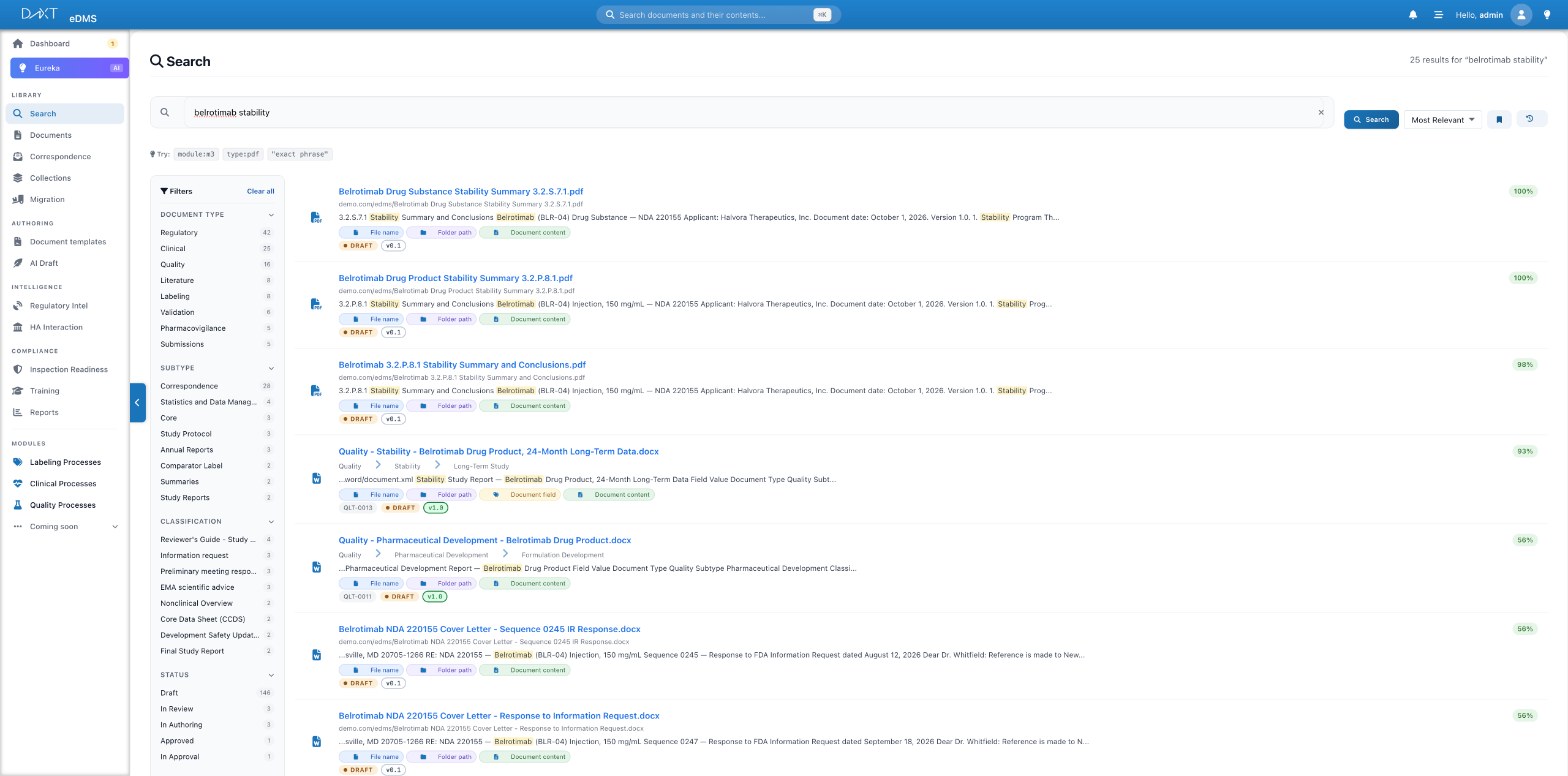 DnXT eDMS full-text search with filters