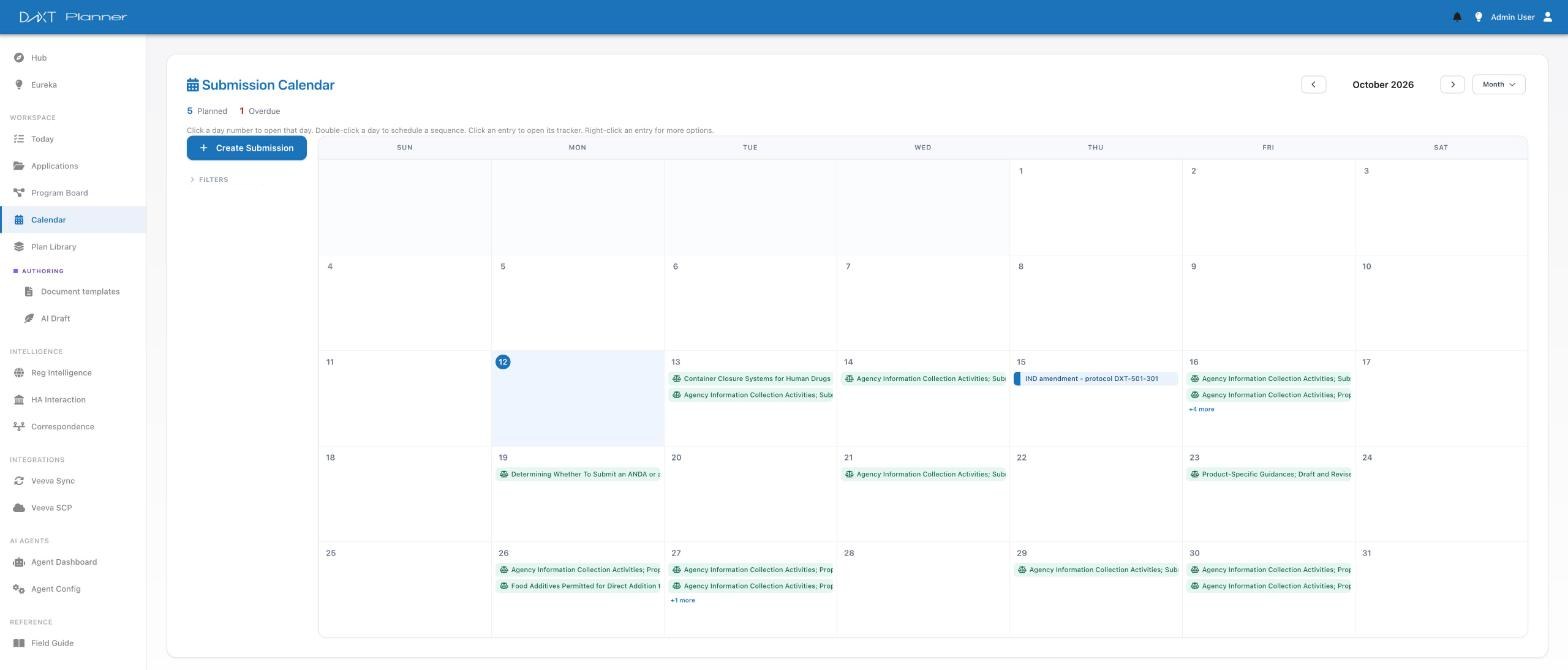 DnXT Planner submission calendar