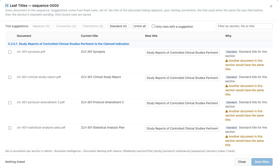 DnXT Publisher Leaf Titles rule-based title suggestions